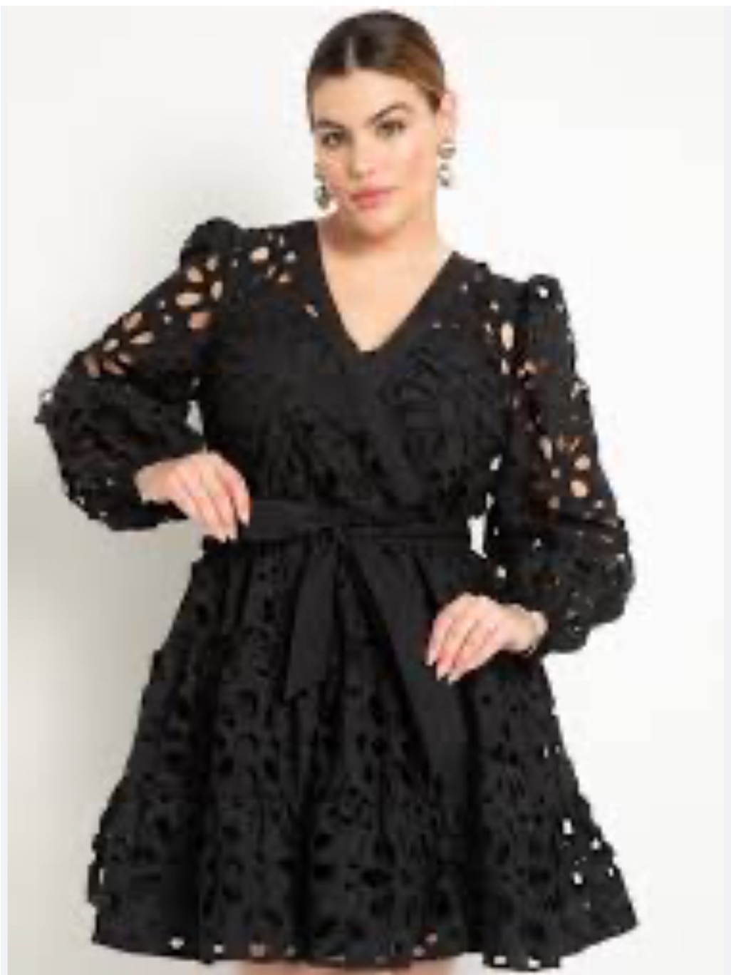 Eloquii 20w Black Long Sleeve Lace Cutout Fit-And-Flare Dress With Under Slip